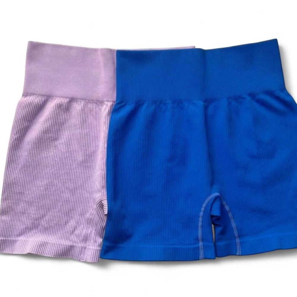 Seamless Ribbed Biker Shorts Set Royal Blue Lavender Women’s Medium